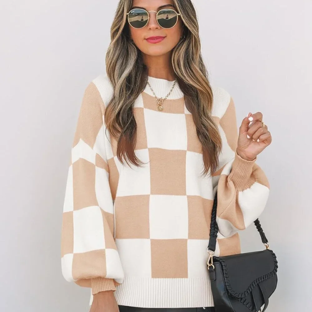 Women's Turtleneck Sweater Long Sleeve Striped Ribbed Knit Loose Top Casual - Picture 4 of 8